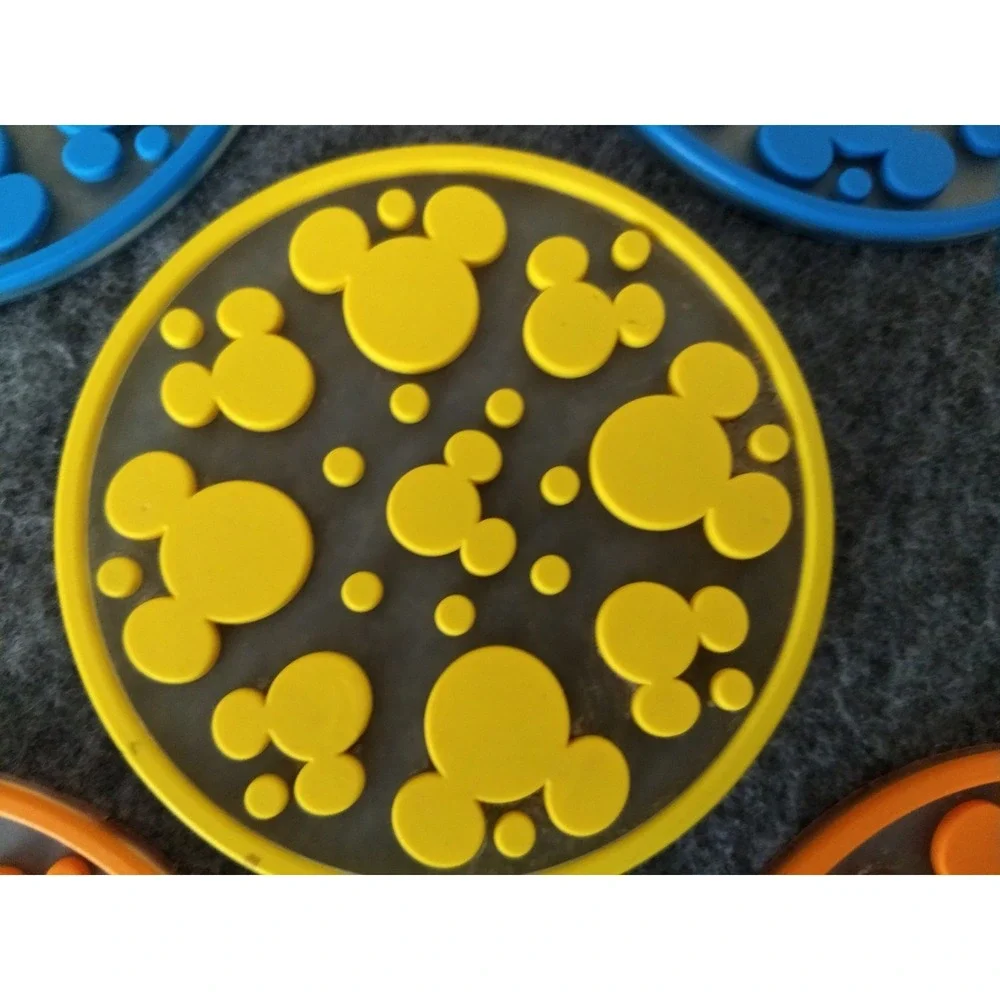 DISNEY Mickey Mouse Silicone Coasters Set/5 Mickey Ears Dots 3 Colors Stackable